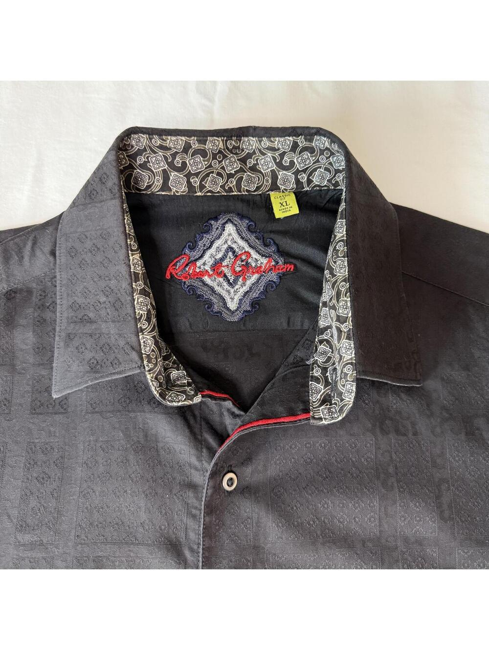 Robert Graham Men Black Long Sleeve Button-Up Geometric Paisley Cotton Shirt XL